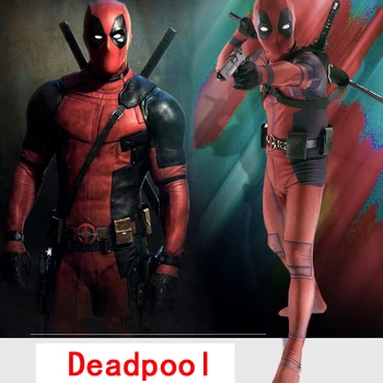 

COSFANS Hot New Deadpool Costume Adult Man Spandex Lycra Zentai Bodysuit Halloween Cosplay Suit Belt Headwear Mask Sword holster