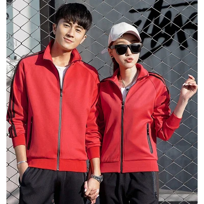

Men and women couples casual suits Sports youth outdoor two-piece suits New three-bar trending slim sportswear