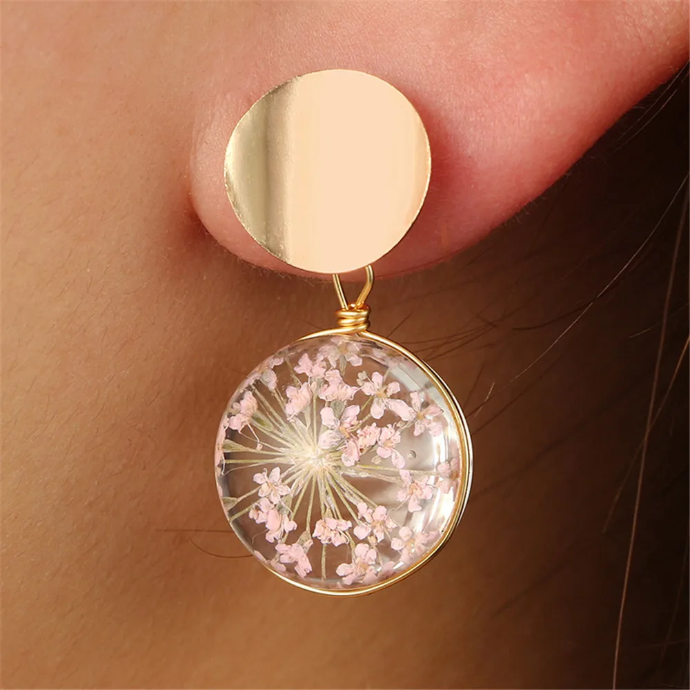 

Clear Transparent Ball Earrings Gold Color Sequin Dangle Hanging Earrings for Women Fashion Dried Flower Jewelry Wedding Earings