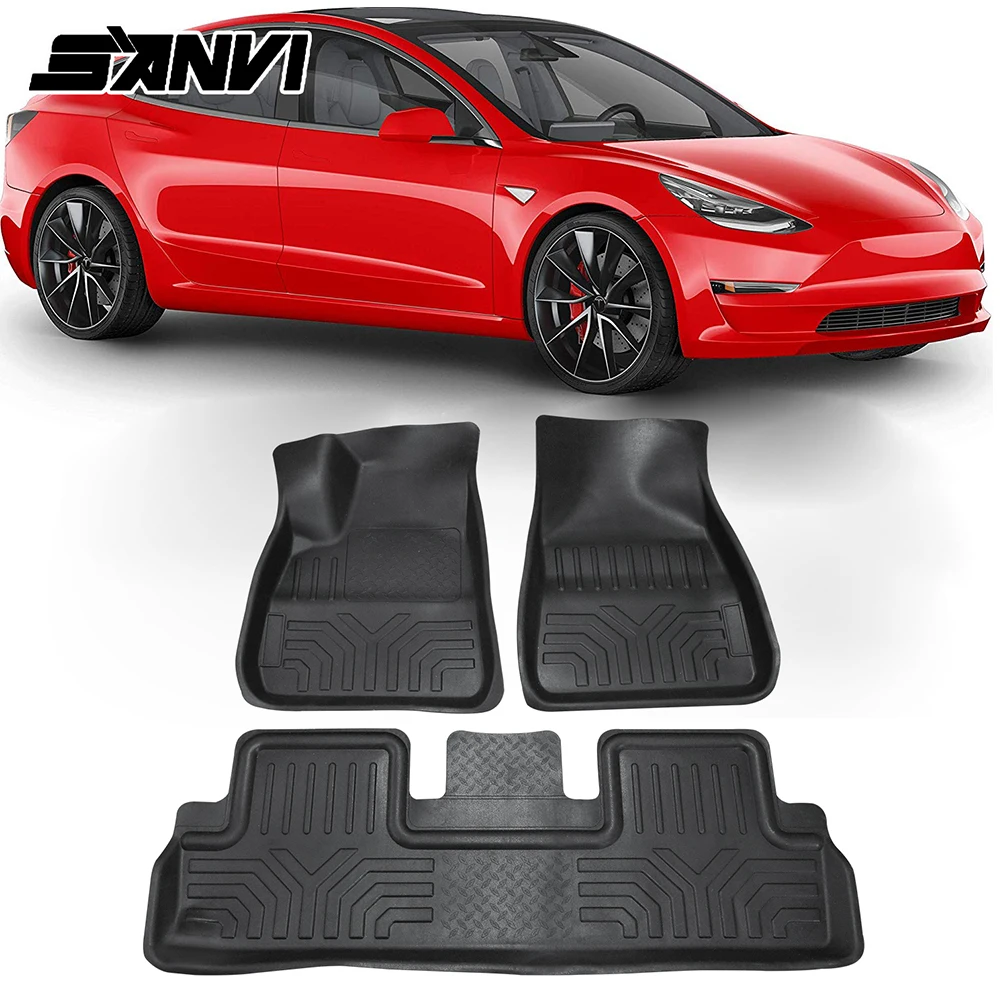 

Sanvi Car rubber foor mats for Tesla Model3 Front and Rear Foot Pad All Weather Foot Mats Car Anti-dirt Non-slip Mats