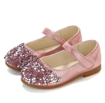 

Autumn New Fashion Girls Shoes Shiny Glitter Leather Flats For Big Kids Princess Sweet Wedding Shoes Sequins Baby