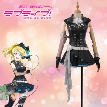 

Anime Love Live! Ayase Eli Fancy Stage Girls Black Leather ROCK Awakening Leather Girl Cosplay Costume Adult Outfit Dress