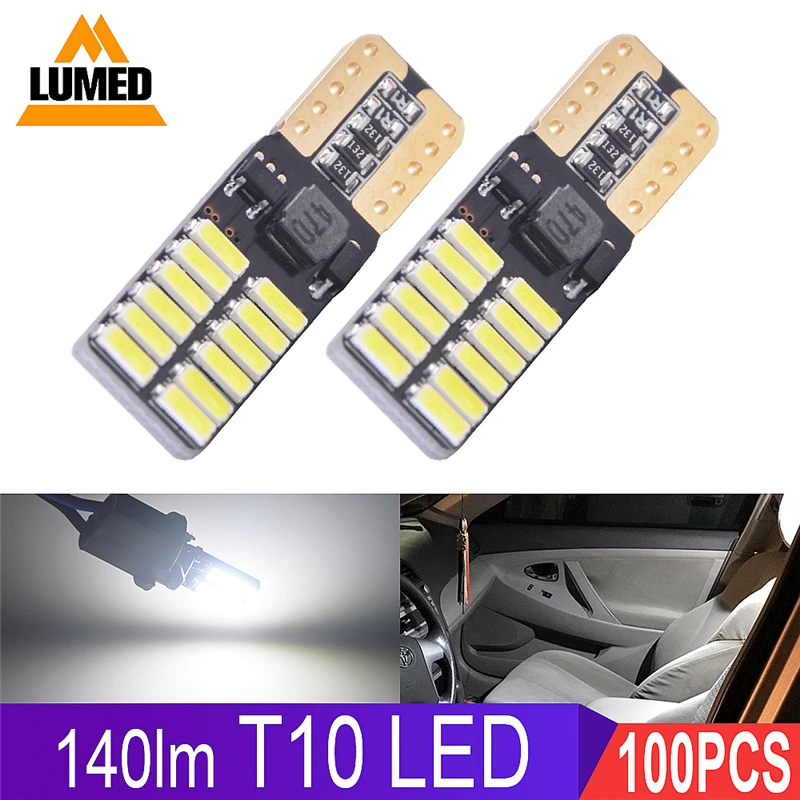 

100x T10 LED Car light 194 W5W 24 4014 SMD Auto LED Turn Side License Plate Lights Marker Lamp 168 501