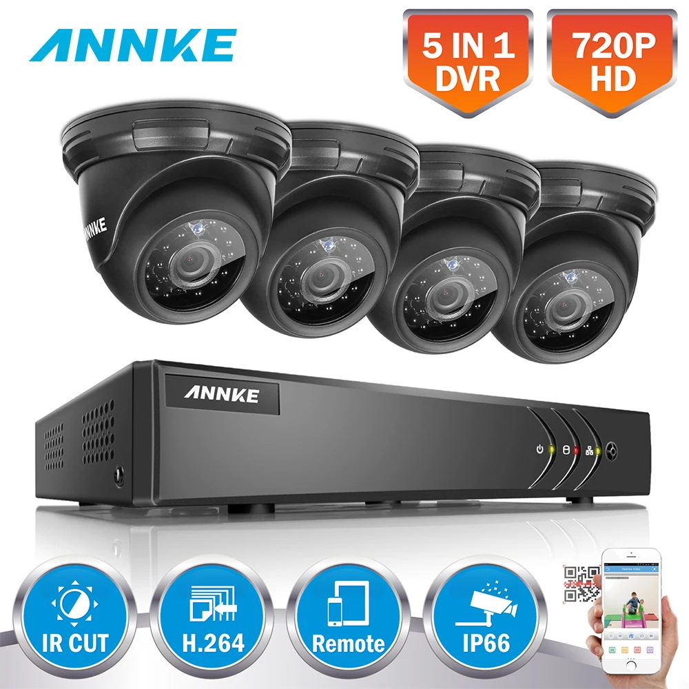 

ANNKE 4CH Security System 1080N 720P Video Recorder And 4PCS 720P 100W Weatherproof Surveillance Cameras Smart IR-Cut H.264+