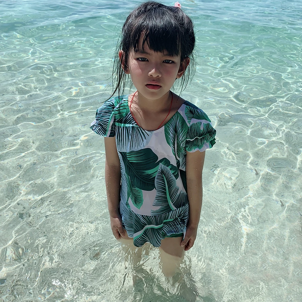 SWIMMART 2019 Toddler Kids Girl Swimsuit One Piece Bathing Suits Child Swimwear Wrap Leaves Print Children Beachwear | Спорт и