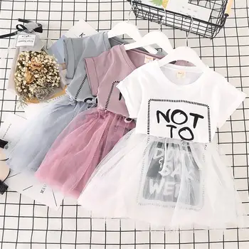 

2 3 4 5 6 Year Girls Dress Summer Casual Kids Dresses for Girls A-line Mesh Children Princess Clothing Letter Toddler Costume