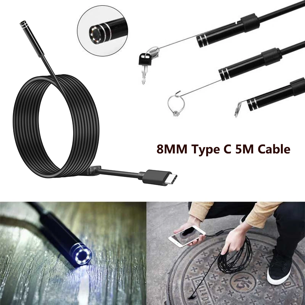 Usb камера эндоскоп с разъемом Type c 8 мм 720P светодиодов|endoscope inspection|tube cameraendoscope camera |