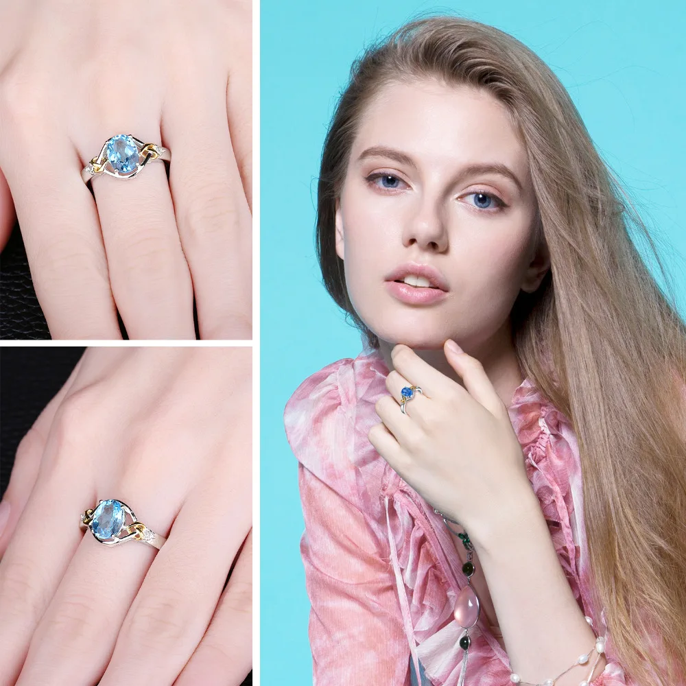 Goedkoop Jpalace Hart Knoop Echte Blue Topaz Diamond Ring 925 Sterling Zilveren Ringen Voor Vrouwen Promise Ring Zilver 925 Edelstenen Sieraden