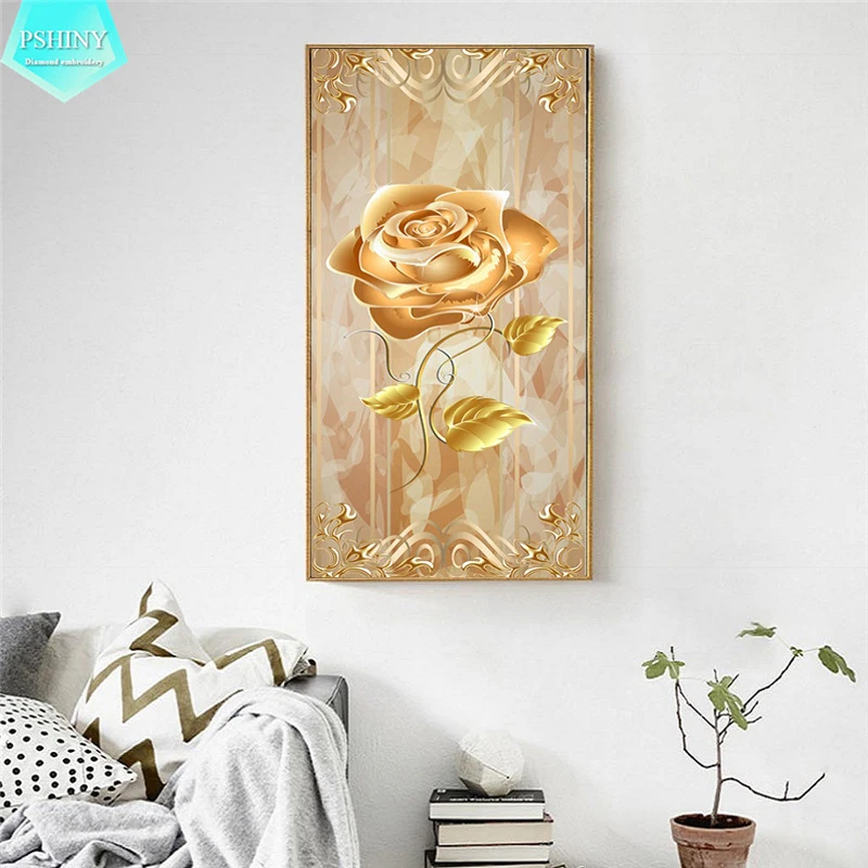 PSHINY 5D DIY Алмазная картина золотые розы цветы фотографии полный дисплей квадратные Стразы Алмазная вышивка распродажа Новые поступления