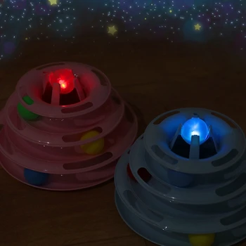 

Three Levels Led Pet Cat Toy Tower Tracks Disc Dog Intelligence Amusement Triple Pay Disc Toys Ball Training Interactive Plate