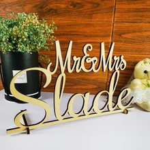 Пользовательские Mr& Mrs фамилия деревянный стол знак имени свадебный Декор знак имени персонализированные место имя для свадебного декора подарок