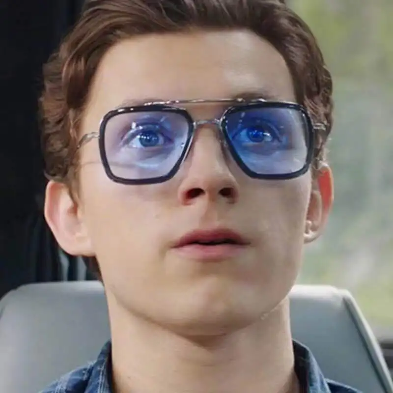 Tony Stark Glasses Avengers 3 Iron Man Sunglasses Men Square Mirror Sunglasses Retro Spider Man Tom Holland Edith Glasses Brand