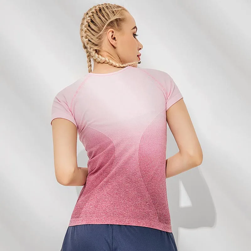 Kaminsky Ombre бесшовные спортивные топы для фитнеса женские спортивные футболки с коротким рукавом для бега и тренировок Спортивная одежда для активного отдыха