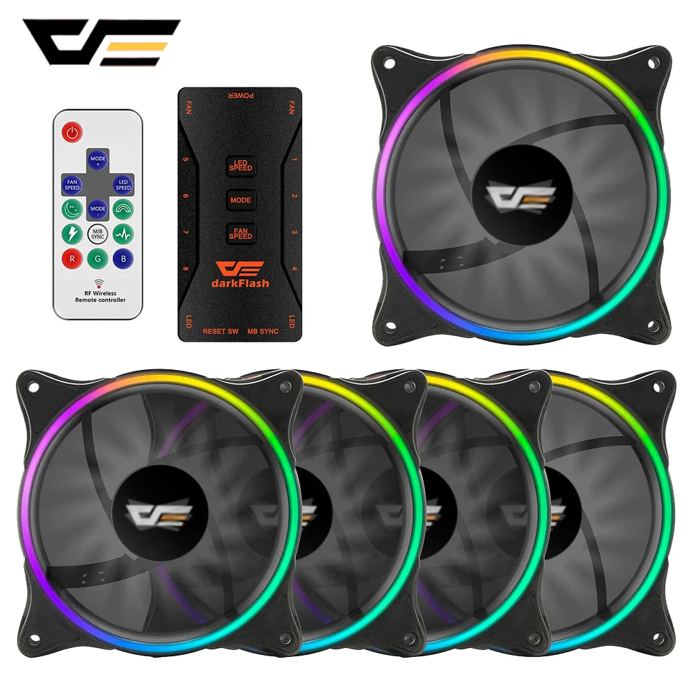 

darkFlash Aigo RGB PC Case Fan AURA SYNC Computer Cases CPU Cooling Fan 120mm Quiet Water Cooling Adjust Speed LED Case Fans