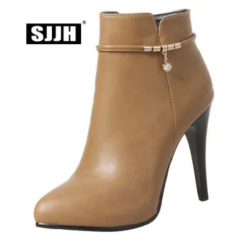 

SJJH Women Stiletto Chelsea Boots with Point Toe Soft PU Zip Short Plush Ankle Boots Fashion Party Formal Shoes Large Size A933