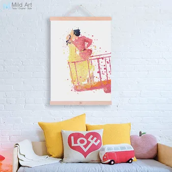 

Watercolor Japanese Miyazaki Anime Howl's Moving Castle Framed Canvas Paintin Girl Room Decor Wall Art Print Picture Poster Gift