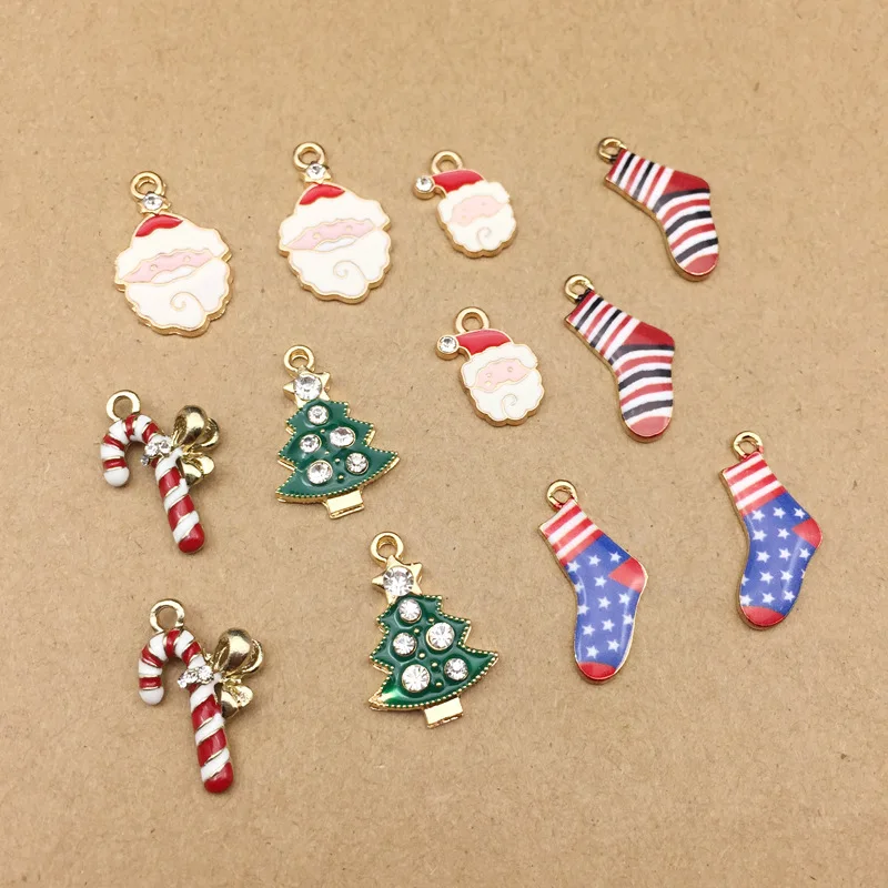 

10pcs/lot Colorful Drop Oil Zinc Alloy Christmas Charms Handmade Decorative Earrings Necklace Pendants DIY Jewelry Make Findings