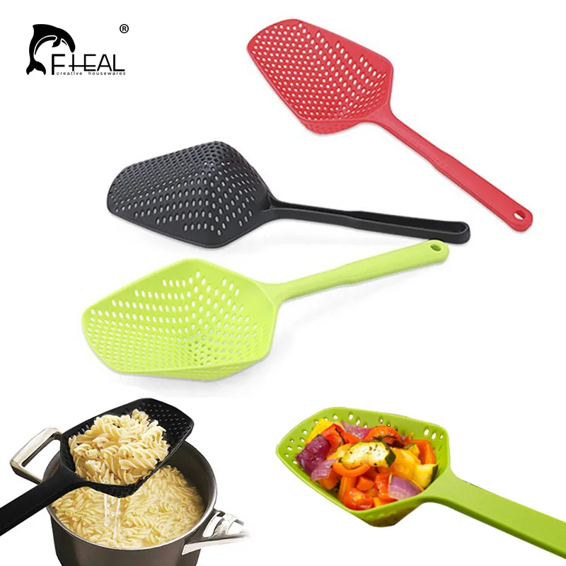 

FHEAL 1pc Nylon Strainer Scoop Colander Drain Veggies Water Scoop Gadget Noodles Filter Cooking Tools Kitchen Accessories