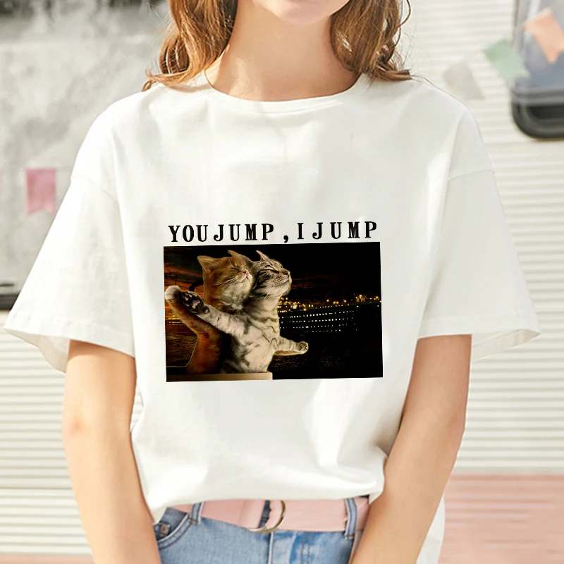 

T Shirt Women spoof Titanic cat Printed Harajuku Female T-shirt aesthetics Tee 2019 New Summer Hipster Thin section tops Tshirt