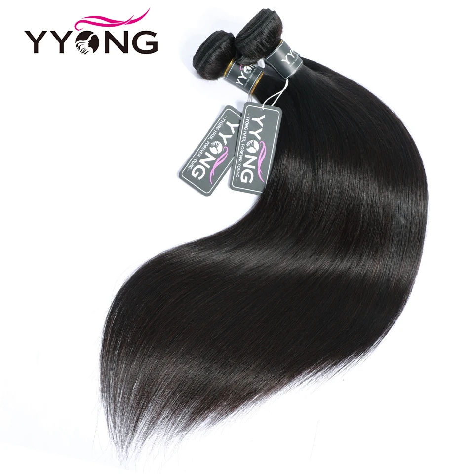 Yyong Straight Hair Bundles With Closure Brazilian Hair Weave 3 Bundles Non Remy Human Hair Bundles With Closure Hair Extension