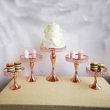 

5pcs/ set rose gold cake stand set mirror cupcake wedding Desktop decoration