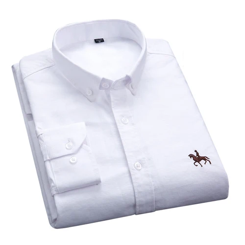 Дизайн Весенние синие Оксфордские хлопковые мужские деловые рубашки на пуговицах с воротником брендовые официальные мужские рубашки с длинным рукавом - Цвет: white