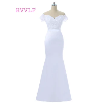 

White Cheap Bridesmaid Dresses Under 50 Mermaid V-neck Cap Sleeves Appliques Lace Backless Wedding Party Dresses
