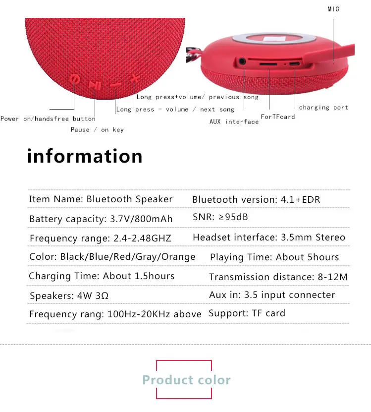 X5 Mini Bluetooth Speaker Portable Wireless speaker Stereo Loudspeaker with Mic for Phone MP3 Player 3D Music Effect for TF Card (2)