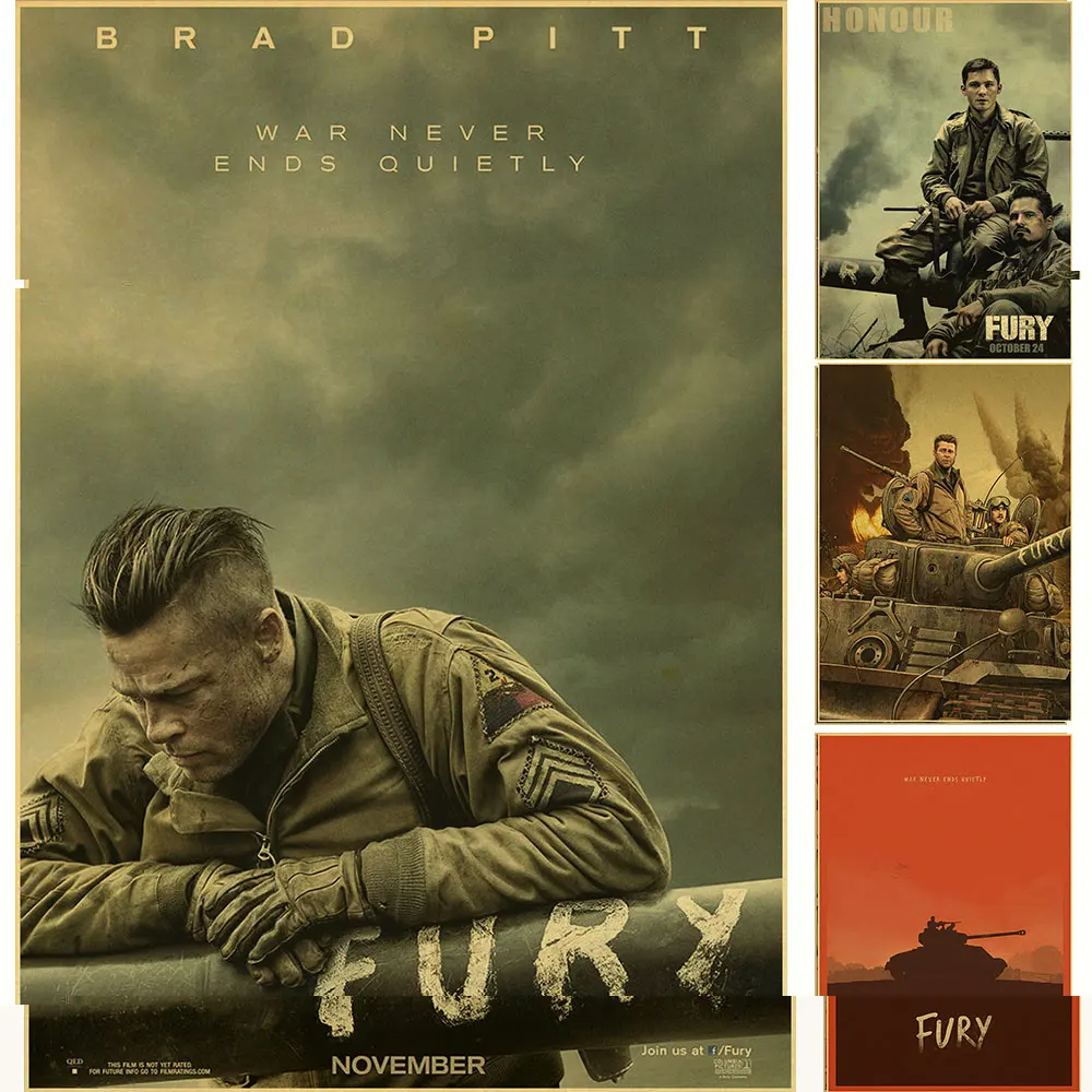

Fury Brad Pitt Tiger Sherman tank Hollywood Home Furnishing decoration Kraft Movie Poster Drawing core Wall stickers