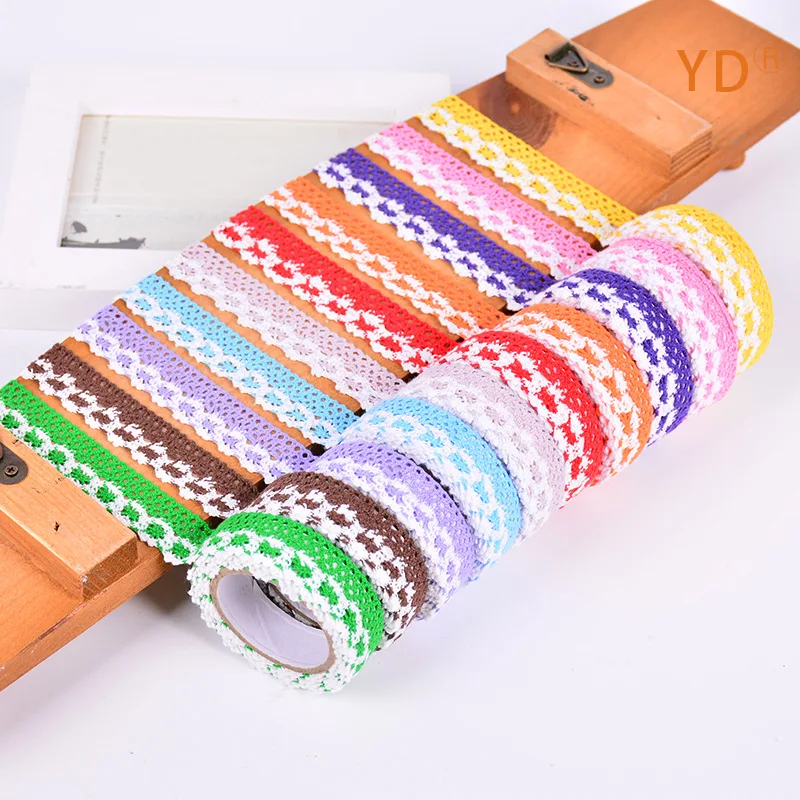 

2Yards/Roll 18MM Colorful Cloth Art Double Color Lace Decorative Adhesive Tape DIY handicraft Photoalbum Scrapbooking Sticker