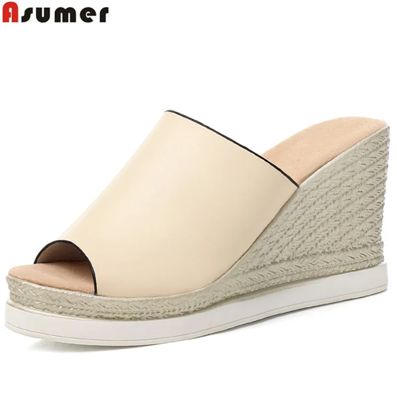 

ASUMER 2020 fashion summer shoes woman peep toe shallow casual platform wedges sandals high quality elegant high heels shoes