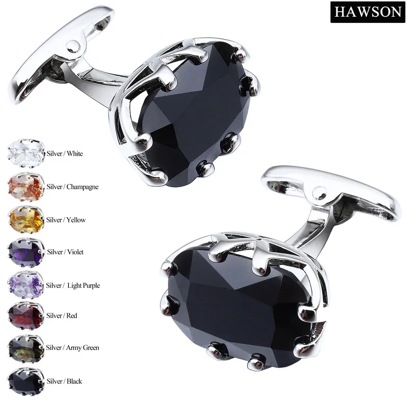 

HAWSON Zircon Cuff links Luxury French Cufflinks for Mens Shirt Romantic Anniversary Wedding Gift