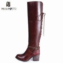 Prova Perfetto/теплые сапоги из натуральной кожи на шнуровке сзади на высоком массивном каблуке; лаконичный дизайн; женские Сапоги выше колена