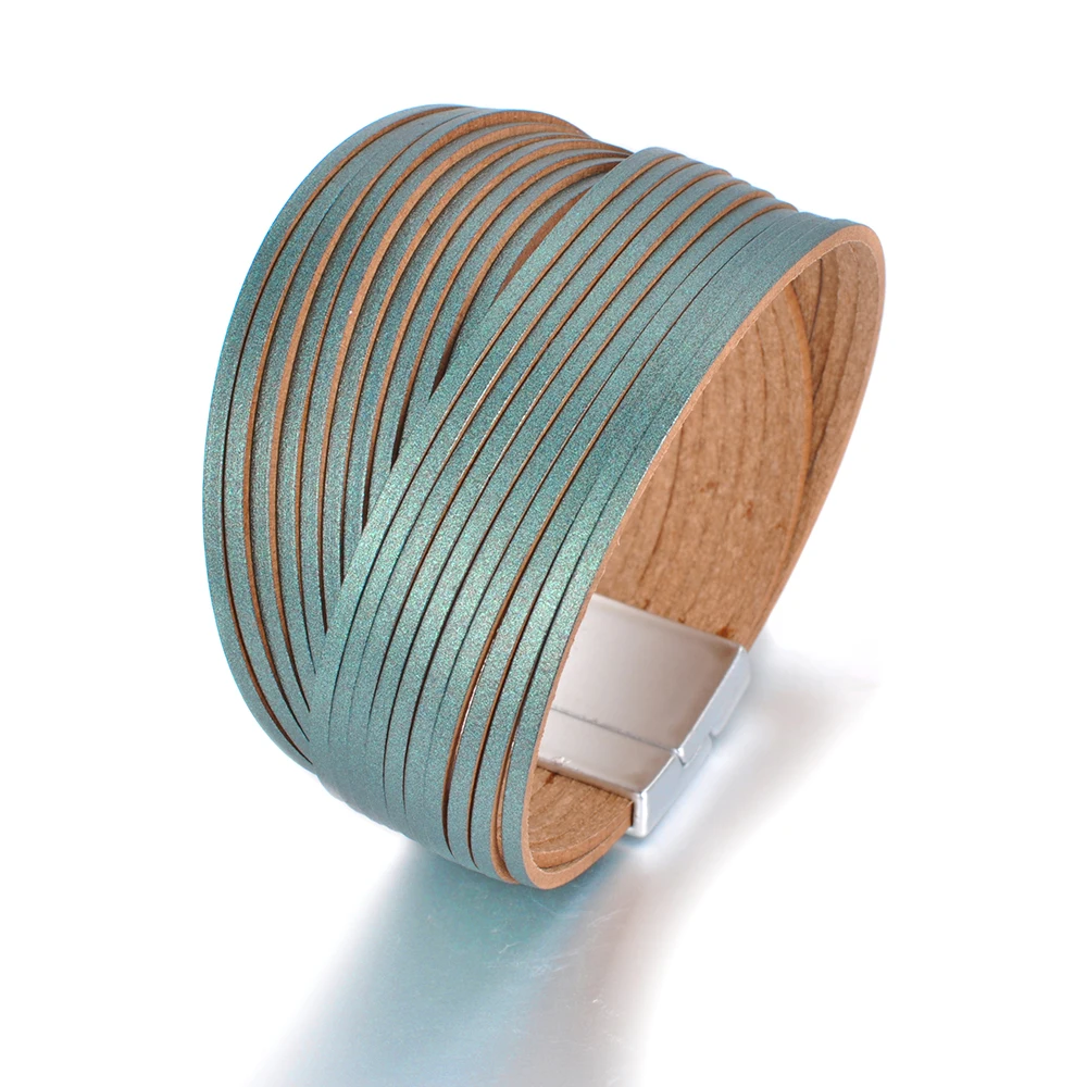 

Lokaer Hot Sale Wholesale Fashion Leather Bracelet Multilayer Bracelets Rhinestone Magnet Buckle For Women Gift WRBR011