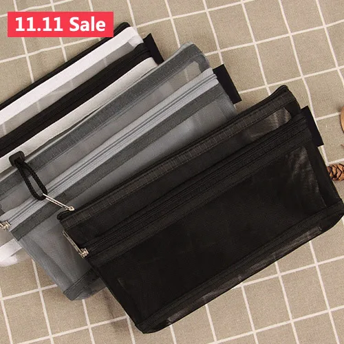 

Simple Transparent Mesh Pencil Case Office Student Pencil Cases Nylon Kalem Kutusu School Supplies Pen Box