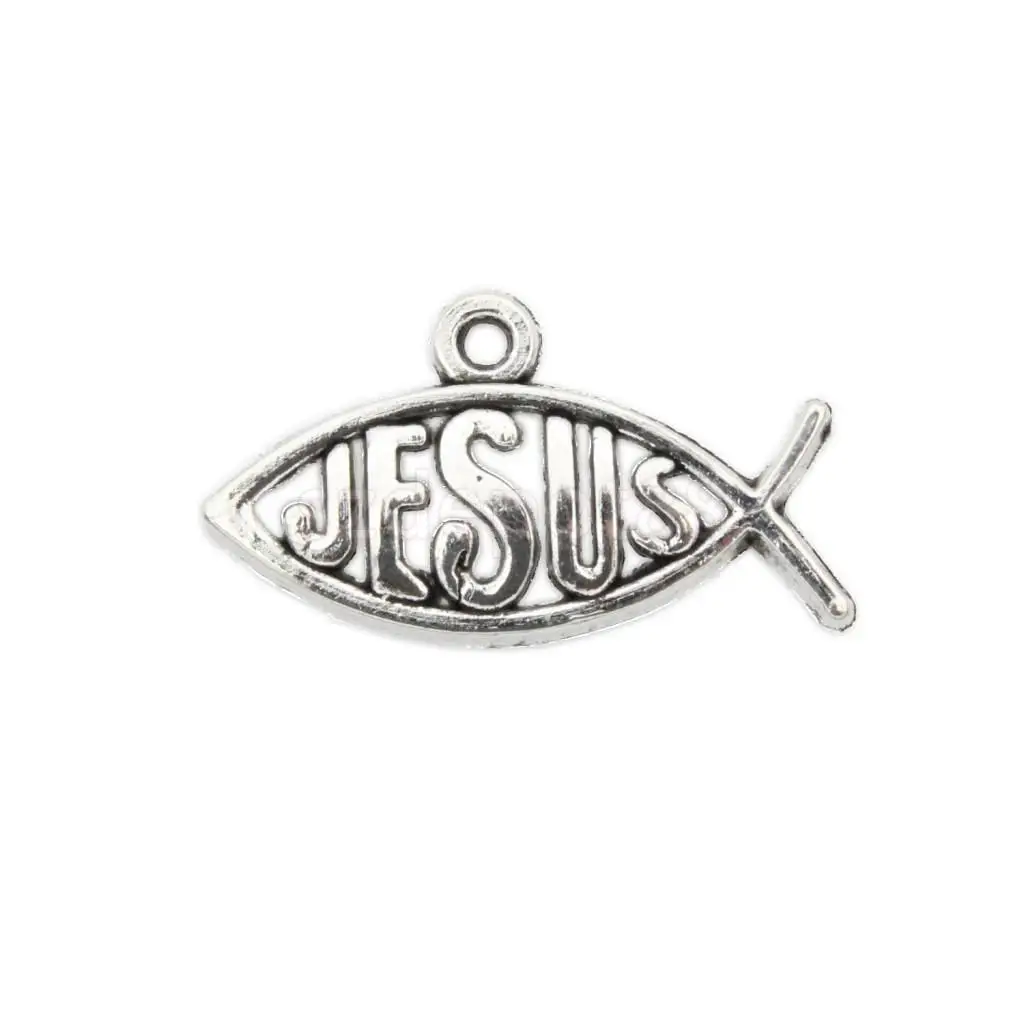 20 Pieces Vintage JESUS Fish Pendant Beads Men Women Christian Religious Jewelry Charms fit Necklace Bracelet Key Chain