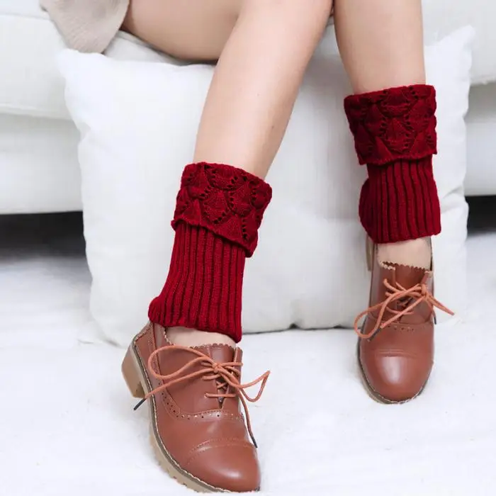 1 пара стрейч загрузки манжеты Для женщин зимние Короткие крючком текстурированная оболочка вязать гетры покрытие для ног Ботворезы носки