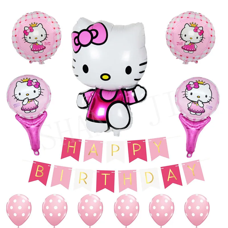 

13pcs Hello Kitty Cat Head Foil Balloon Cartoon Happy Birthday Party Decoration Inflatable Air Balon kid globos dot balloon set