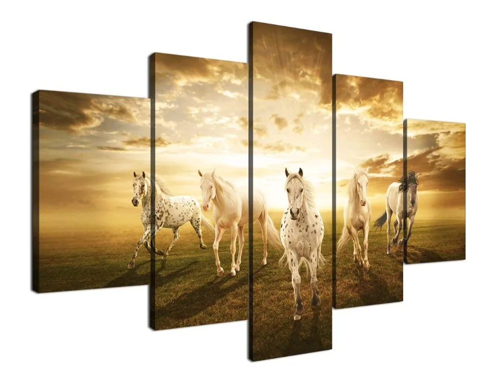 Yatsen Bridge Canvas Painting Large Pictures Golden Horses Running on Grass Prints and Poster Wall Art for Living Room Bedroom Wall Decoration Beautiful Artwork Ready to Hang (70''W x 40''H)