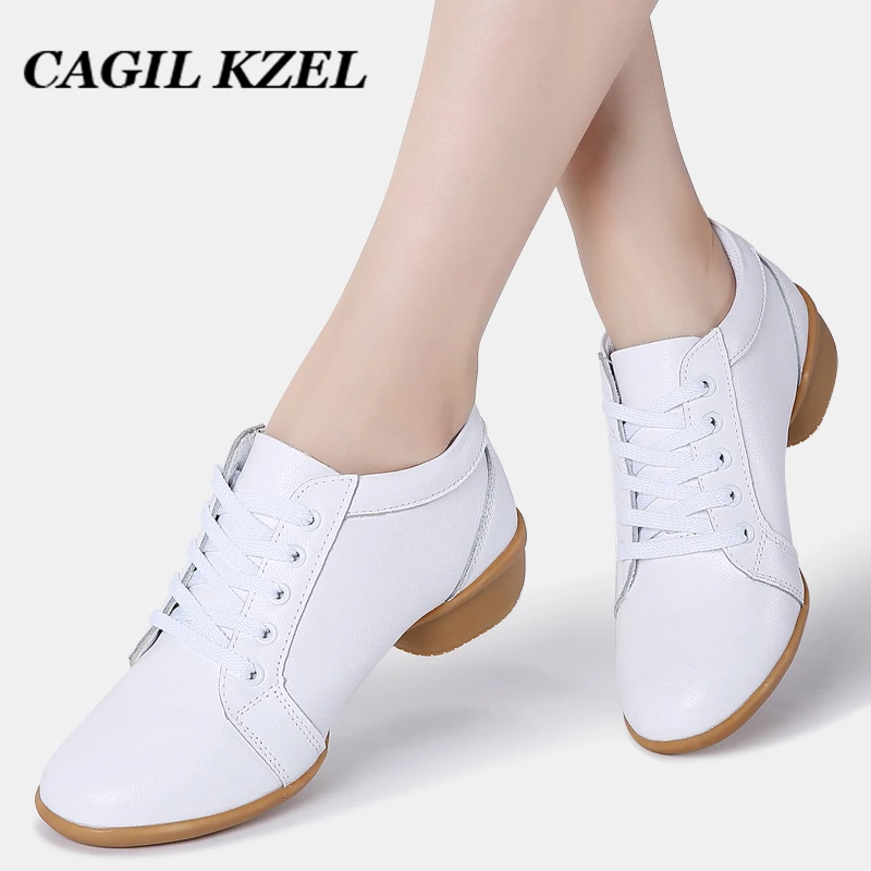 

CAGILKZEL 2019 Spring Women Platform Shoes Female Genuine Leather lace up Flat Oxfords Shoes For Woman Middle Heel Dance Shoes