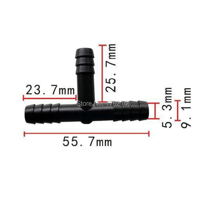 50 шт./лот пластиковый 3-полосный Т-образный шланг Столярный разъем адаптер вакуумный тройник трубы 8 мм