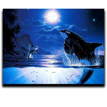 

Kit Painting Stitch Cross Rhinestone Round / Square Mosaic Full Diamond Diamond Embroidery "Two Dolphins"
