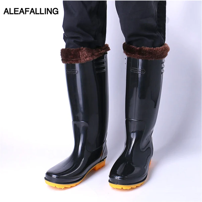 Aleafalling Men's Rain Boots Mature Lady Slip On Waterproof Lady Shoes