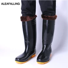 Aleafalling Men’s Rain Boots Mature Lady Slip On Waterproof Lady Shoes Warm Thicken Rainproof Mid-calf Outdoor Boy’s Shoes AM04