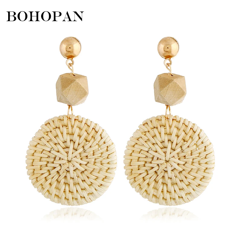 

Women 2018 Earrings Handmade Weaving Round Dangle 2 Color Female Wood Drop Earrings For Women Summer Party Gift brincos