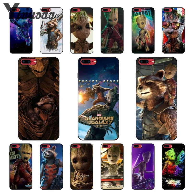 

Yinuoda Marvel Rocket Groot DIY Luxury High-end Protector Case for Apple iPhone 8 7 6 6S Plus X XS MAX 5 5S SE XR Mobile Cover
