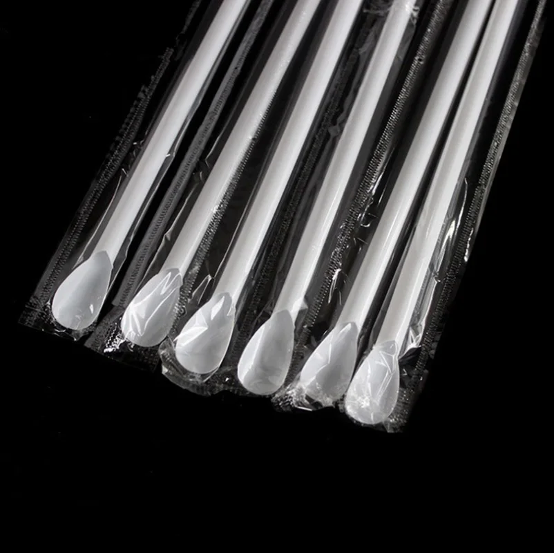 Buy 100pcs Plastic White Straws With Spoons For Birthday Wedding Decorative