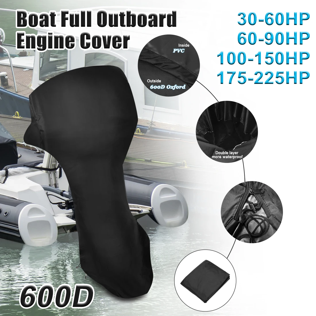600D Boot Voll Außenbordmotor Abdeckung Für 20-30HP Motor Regen Wasserdicht 