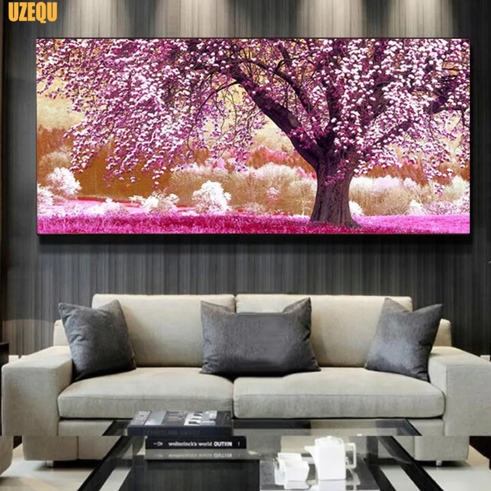 

UzeQu 5D DIY Diamond Painting Cross Stitch SakuraTree Diamond Mosaic Painting Rhinestones Round Diamond Embroidery Needlework