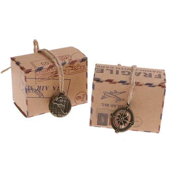 

50 Pcs Candy Gift Boxes Diy Kraft Boxes Retro Post Mail Style Wedding Party Favor Xmas Cookie Treat Goody Paper Boxes Bags For C